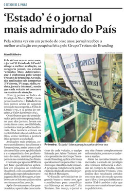 Estadão, jornal mais admirado do país, 5/12/2010