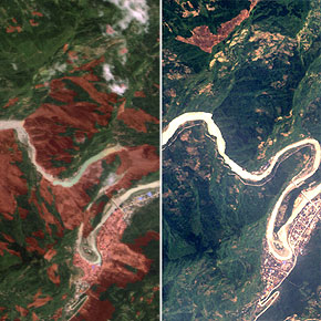 Antes e depois da devastação