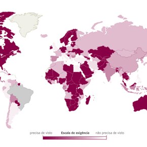 Mapa das relações de visto com o Brasil