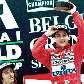 Ayrton Senna ergue troféu da vitória na Bélgica em 1988, com Alain Prost em 2.º