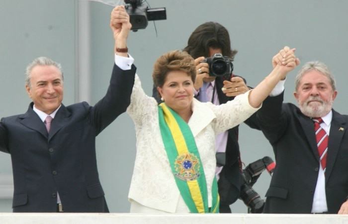 Vice- Presidente Temer, Presidente Dilma, e ex-presidente Lula
