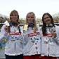 Chelsea Johnson, Anna Rogowska e Monika Pirek exibem medalhas do salto com vara Chelsea Johnson, Anna Rogowska e Monika Pirek exibem medalhas do salto com vara