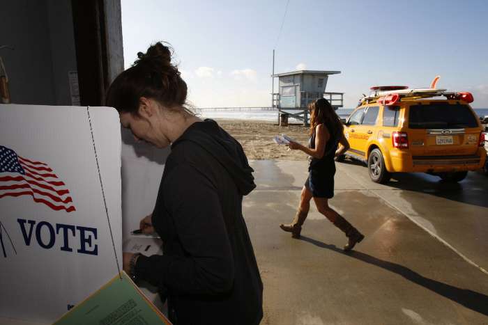 Cenas da votação em Venice Beach, Los Angeles