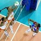 Vôlei: Adenizia e Jaqueline, do Sollys/Osasco, bloqueiam bola de Soninha, do Pinheiros/Mackenzie