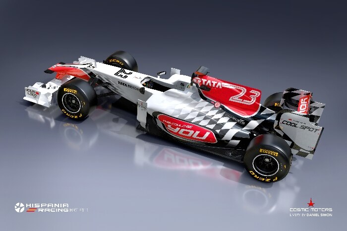 Vista aerea e lateral do design do HRT F111, carro da Hispania para a Fórmula 1 em 2011