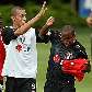 Miranda brinca com Borges durante o treino do São Paulo, no CCT da Barra Funda Miranda brinca com Borges durante o treino do São Paulo, no CCT da Barra Funda