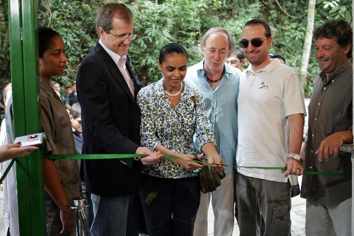 Marina Silva e Carlos Minc, em 2008, em inauguração de novo sistema de cobrança no Cristo Redentor