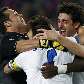 Jogadores da Inter de Milão comemoram a classificação à final da Liga Jogadores da Inter de Milão comemoram a classificação à final da Liga
