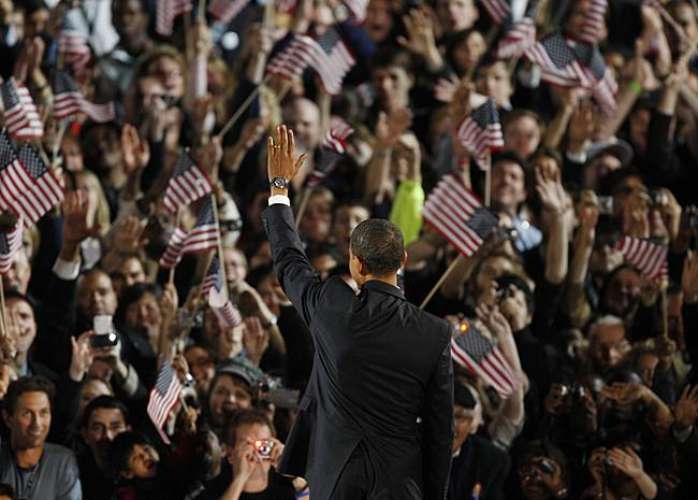 Presidente eleito Barack Obama discursa no Grant Park, em Chicago