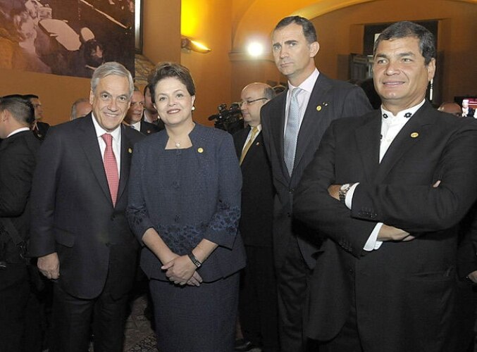 Sebastián Piñera, Rafael Correa, Dilma Roussef, e Felipe de Bourbon, na cerimônia de posse
