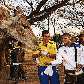 Lucio e Felipe Melo alimentam uma girafa em visita da seleção a parque em Pretória