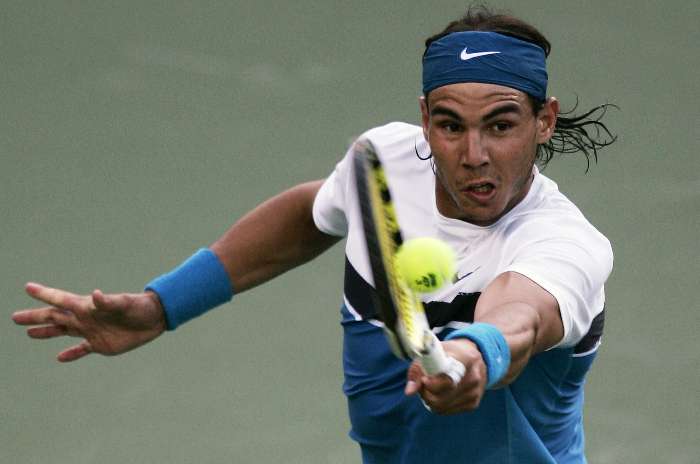 Nadal em ação na vitória sobre Del Potro nos Estados Unidos