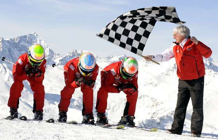Ecclestone dá a largada para os ferraristas Massa, Alonso e Fisichella em Madonna di Campiglio 
