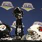 Os capacetes dos Steelers e Cardinals junto ao troféu do Super Bowl