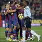 Jogadores do Barcelona comemoram gol da vitória por 1 a 0 sobre o Espanyol Jogadores do Barcelona comemoram gol da vitória por 1 a 0 sobre o Espanyol
