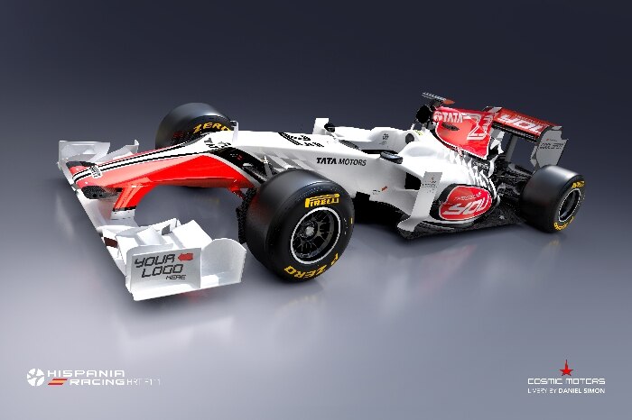 Vista frontal esquerda do design do HRT F111, carro da Hispania para a Fórmula 1 em 2011