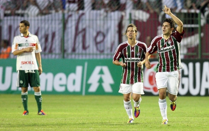 Marquinho comemora o gol do Fluminense sobre o Palmeiras