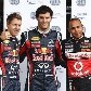 Webber comemora, entre Vettel e Hamilton, a pole para o GP da Alemanha