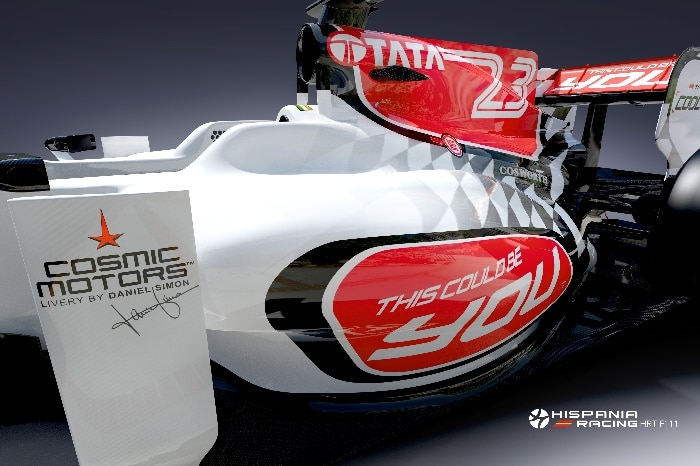 Vista lateral do cockpit do design do HRT F111, carro da Hispania para a Fórmula 1 em 2011
