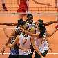 Fabiana, Mari, Fabi, Dani Lins e Sheilla comemoram ponto para o Brasil