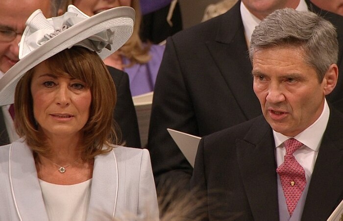 Michael e Carole Middleton, pais de Kate, durante cerimônia de casamento