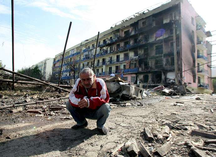 Cidade de Gori, na Geórgia, após confrontos entre forças russas e georgianas