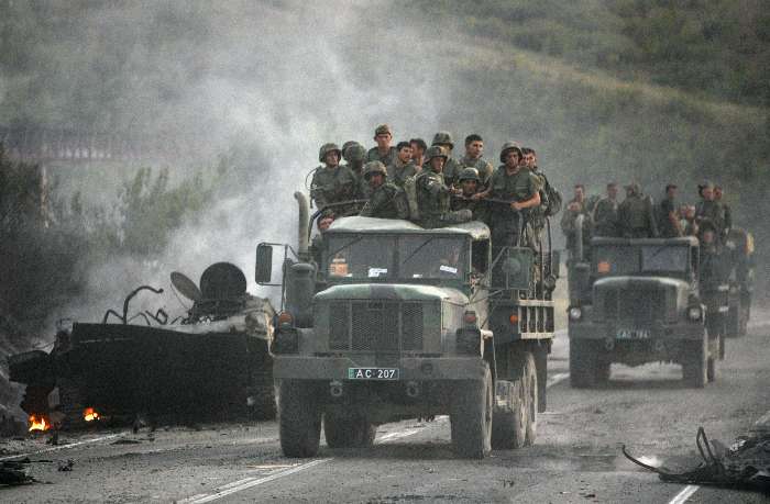 Soldados georgianos próximos à Gori, na Geórgia