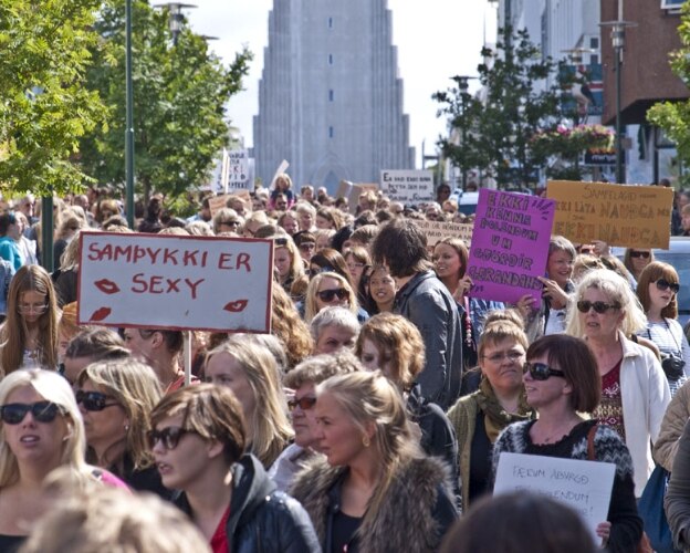 Manifestação contra o machismo e a violência contra a mulher  na Islândia. 23/07/2011 