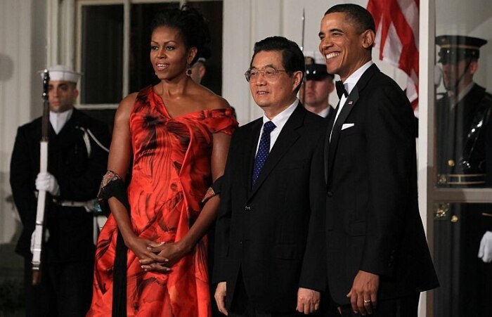 O presidente dos EUA, Barack Obama, com sua mulher, Michelle, em encontro com o presidente chinês