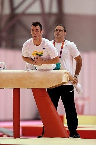 Ginastas Arthur Zanetti e Diego Hypólito treinam no Greenwich Olympic Park para os Jogos de Londres