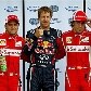 Vettel comemora a pole no GP do Canadá ao lado de Massa e Alonso