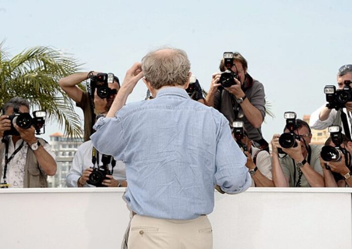 Woody Allen na coletiva de seu novo filme, 
