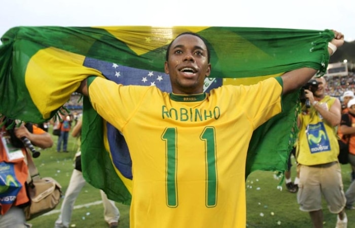 Final da Copa América 2007, na Venezuela; Robinho, artilheiro, comemora a conquista do título