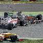 Jarno Trulli (Toyota) atinge Adrian Sutil (Force India) no GP da Espanha de F-1 Jarno Trulli (Toyota) atinge Adrian Sutil (Force India) no GP da Espanha de F-1