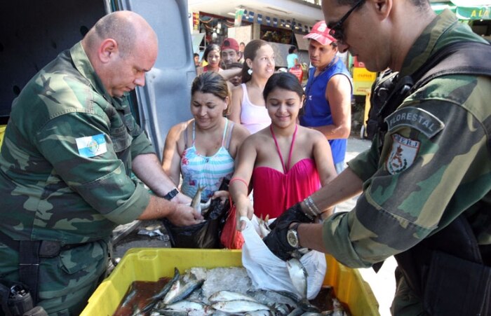 Polícia apreende cerca de uma tonelada de sardinha em Niterói e distribui na Rocinha