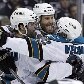 O time de San Jose Sharks comemora o segundo gol sobre os Los Angeles Kings