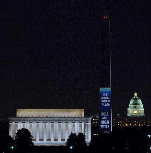 Greenpeace projeto mensagem para Bush sobre o aquecimento global, em Washington