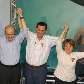 O governador José Serra, o prefeito reeleito Gilberto Kassab e a vice-prefeita Alda Marco Antônio ce
