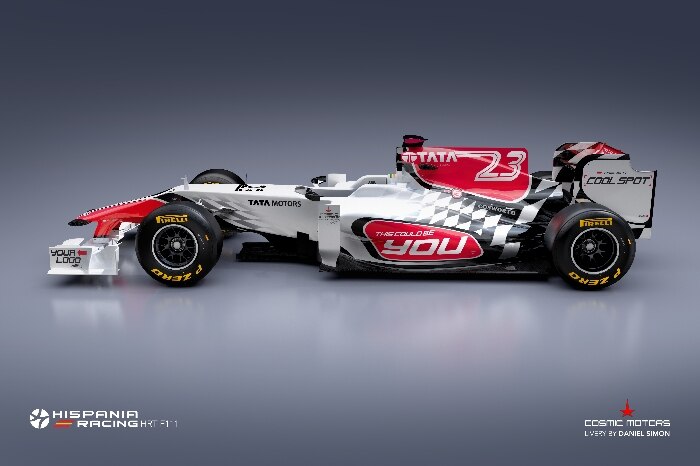 Vista lateral do design do HRT F111, carro da Hispania para a Fórmula 1 em 2011
