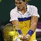 Rafael Nadal golpeia forte a bola no Catar Rafael Nadal golpeia forte a bola no Catar