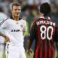 Beckham e Ronaldinho durante amistoso entre LA Galaxy e Milan nos EUA