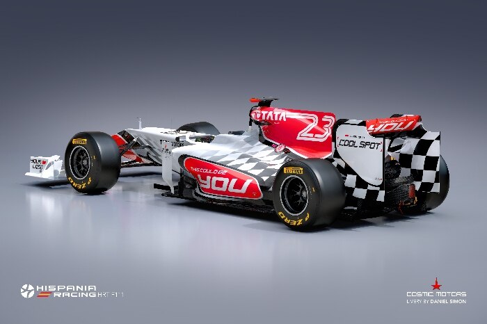Vista traseira lateral do design do HRT F111, carro da Hispania para a Fórmula 1 em 2011