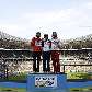 Hanna, Jessica e Natallia exibem as medalhas do heptatlo do Mundial de atletismo