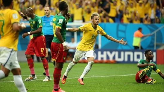 Neymar marcou dois gols na vitória por 4 a 1 sobre Camarões