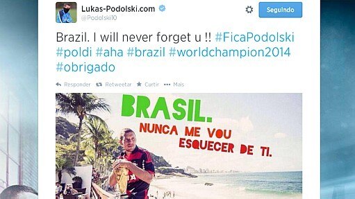 Podolski se despede do Brasil via Twitter - Reprodu&ccedil;&atilde;o