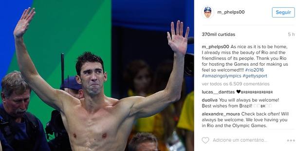 Michael Phelps agradece ao Brasil no Instagram