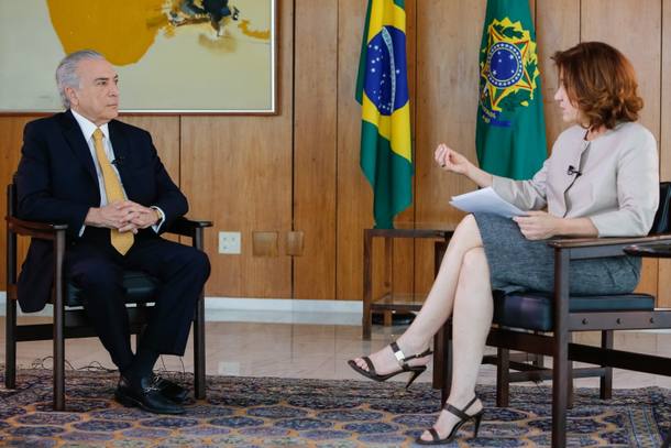 O presidente Michel Temer concede entrevista à jornalista Miriam Leitão, da GloboNews
