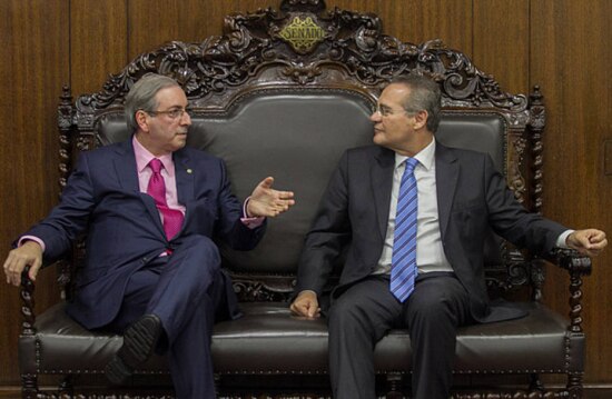 Os presidentes da Câmara, Eduardo Cunha, e do Senado, Renan Calheiros, durante encontro na Presidência do Senado.&nbsp;