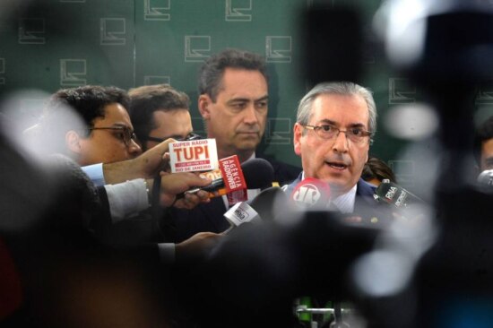 O presidente da Câmara, Eduardo Cunha, durante entrevista coletiva sobre Operação da PF