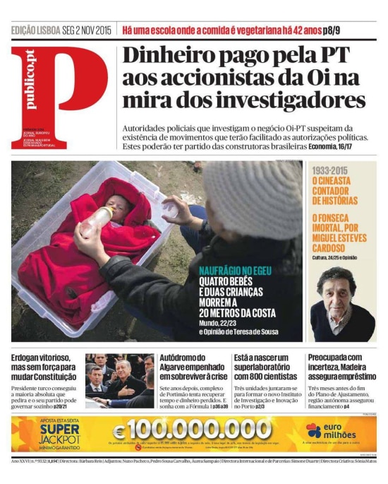 A capa do jornal português Público, que trouxe denúncias sobre o acordo da Oi com a Portugal Telecom